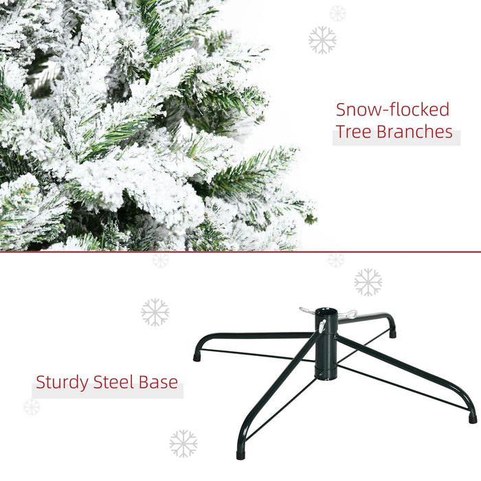 9FT Flocked Artificial Christmas Tree — 1890 Snow Tips, Unlit, Auto - Open, Full Shape, Steel Base - Monsta Online
