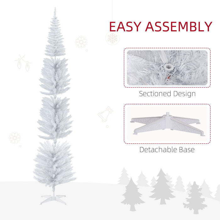 8FT White Pencil Pre - Lit Artificial Christmas Tree — 300 Warm White LEDs, 618 Tips, Slim Space - Saving - Monsta Online