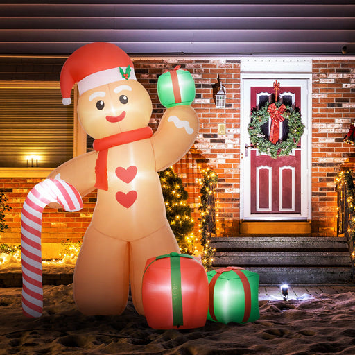 8FT Prelit Inflatable Gingerbread Man with Candy Cane and LED Lights - Outdoor Christmas Decoration - Monsta Online