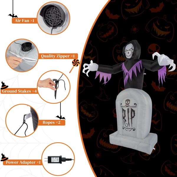 6FT Halloween Inflatable Grim Reaper with Grave and LED Lights - Monsta Online