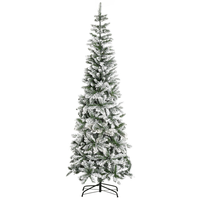 7.5FT Snow Flocked Pencil Artificial Christmas Tree — 668 Tips, Auto - Open Pop - Up, Slim, Steel Base - Monsta Online