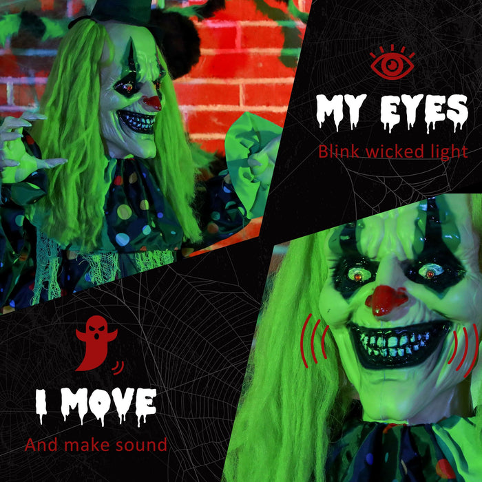 6.1ft Life - Size Animated Circus Clown – Sound Touch Activated with Glowing Eyes and Creepy Laughter - Monsta Online