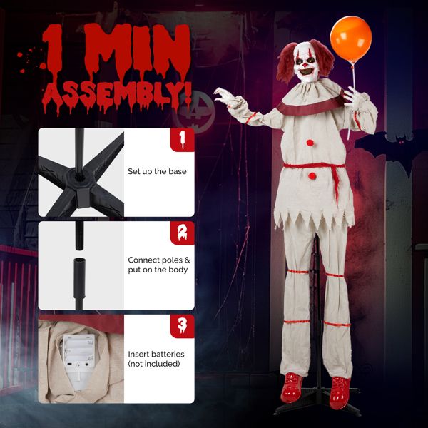 5.7ft Sound - Activated Halloween Animatronic Clown with Balloon – Creepy Talking with Red Eyes and Shaking Head - Monsta Online