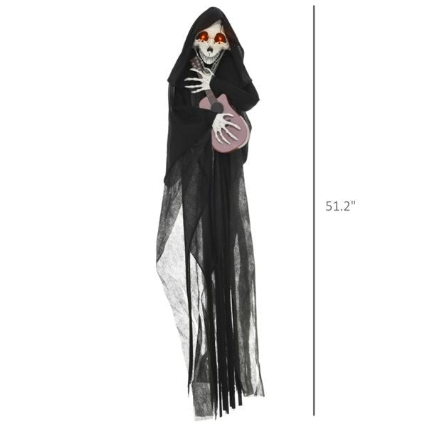 4.2ft Animatronic Halloween Grim Reaper Playing Guitar – Red Glowing Eyes and Spooky Music - Monsta Online