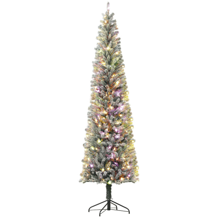 9FT Pre - Lit Flocked Pencil Christmas Tree — 895 Tips, Dual Color 310 LEDs, Remote Control, Metal Stand - Monsta Online
