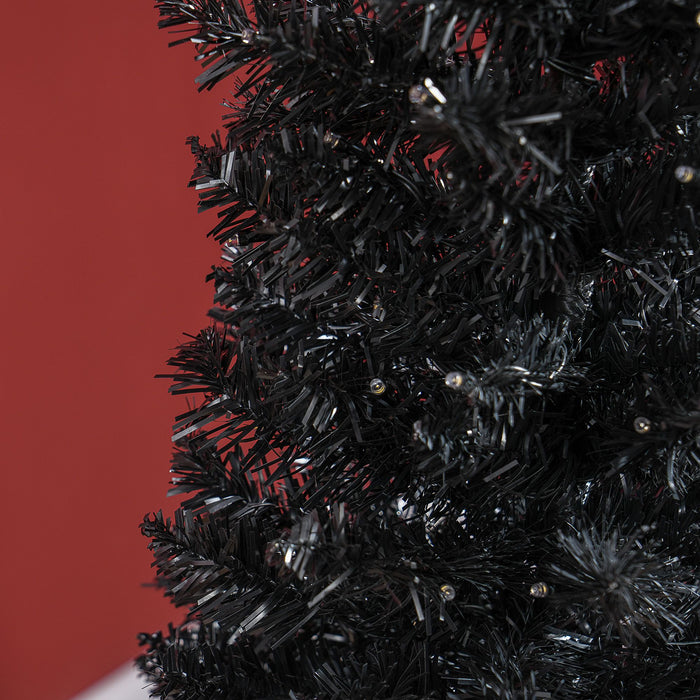 6FT Black Slim Pencil Pre - Lit Artificial Christmas Tree — 200 Warm White LEDs, 390 Tips, Space - Saving - Monsta Online