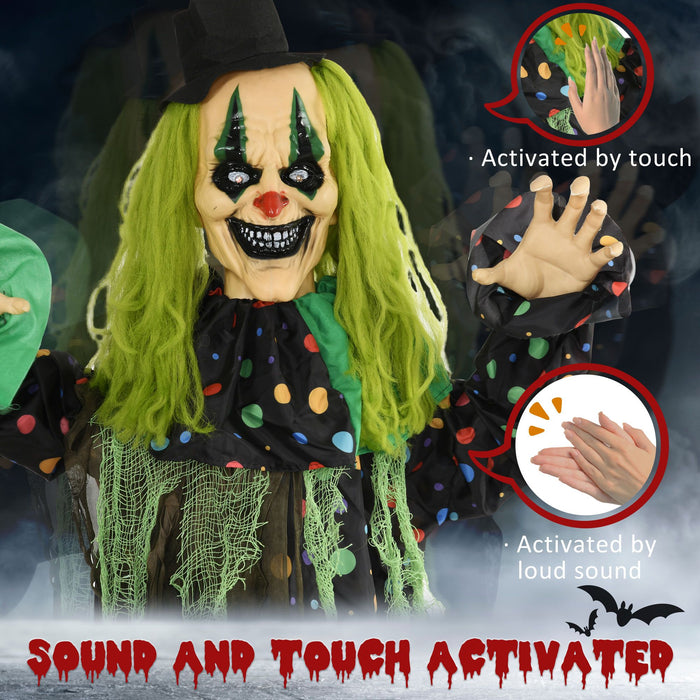 6.1ft Life - Size Animated Circus Clown – Sound Touch Activated with Glowing Eyes and Creepy Laughter - Monsta Online