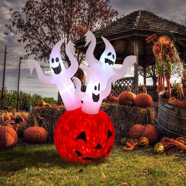 5.9FT Halloween Inflatable Pumpkin Ghost with LED Lights - Monsta Online