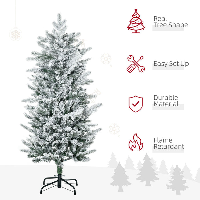 4.5FT Snow Flocked Pencil Artificial Christmas Tree — 267 Tips, Unlit, Auto - Open, Hinged, Steel Base - Monsta Online