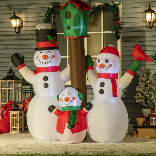 7FT Prelit Inflatable Snowman Family with Bird & Birdhouse and LED Lights - Outdoor Christmas Decoration - Monsta Online