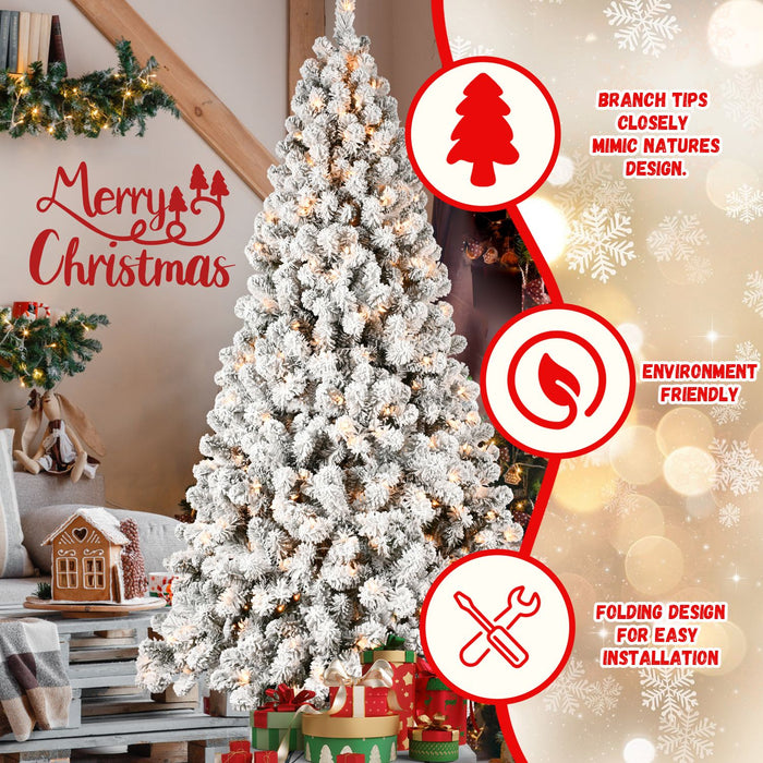 5FT Pre - Lit Flocked Artificial Christmas Tree — 200 Warm UL LED, Memory Wire, 551 Tips, Metal Stand - Monsta Online