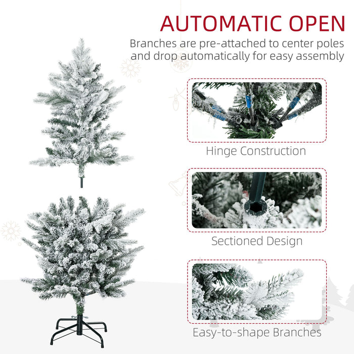 4.5FT Snow Flocked Pencil Artificial Christmas Tree — 267 Tips, Unlit, Auto - Open, Hinged, Steel Base - Monsta Online