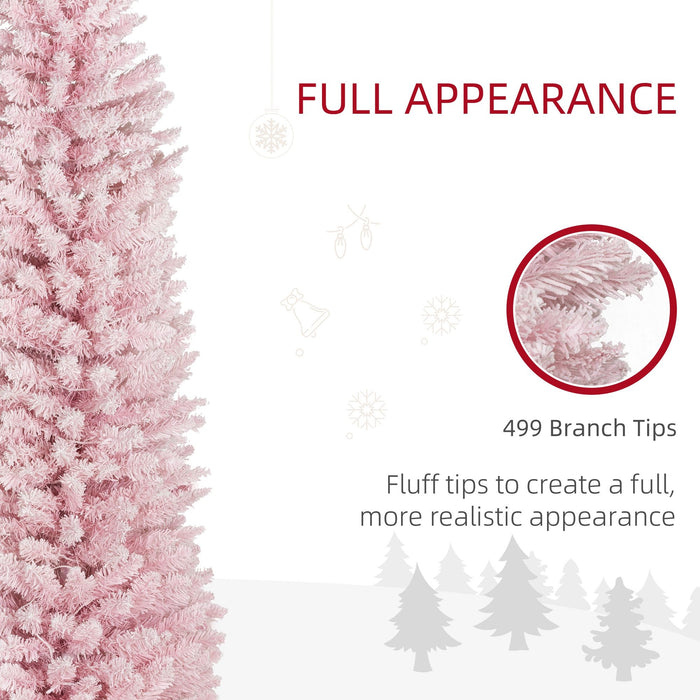 7FT Pre - Lit Pink Pencil Artificial Christmas Tree — 210 Warm White LED Lights, 499 Tips, Slim, Steel Base - Monsta Online