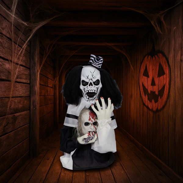 2.4ft Halloween Animatronic Clown – Sound - Activated Jumping with Creepy Sounds and Glowing Eyes - Monsta Online