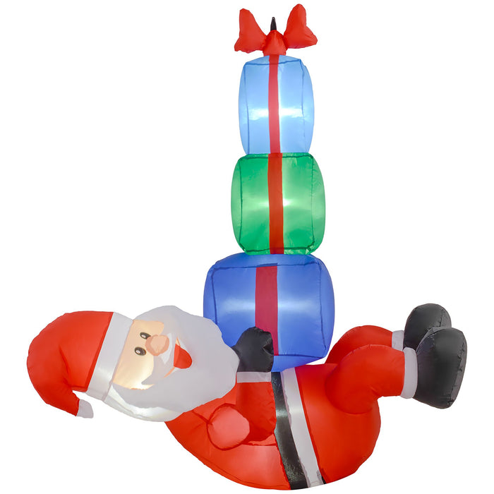 5FT Prelit Inflatable Santa Claus Hanging Under 3 Gift Boxes with LED Lights - Outdoor Christmas Decoration - Monsta Online