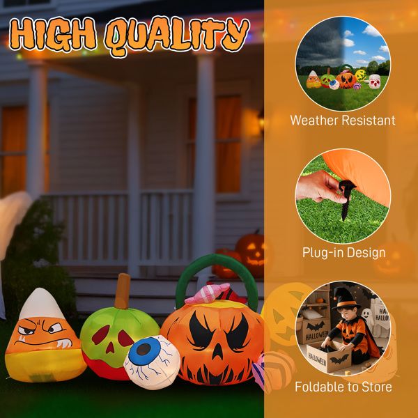 8FT Halloween Inflatable Pumpkins Eyeball Candy with Built - in LED Lights - Monsta Online