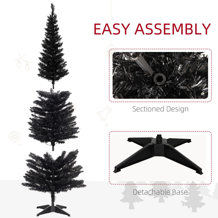 6FT Black Slim Pencil Pre - Lit Artificial Christmas Tree — 200 Warm White LEDs, 390 Tips, Space - Saving - Monsta Online