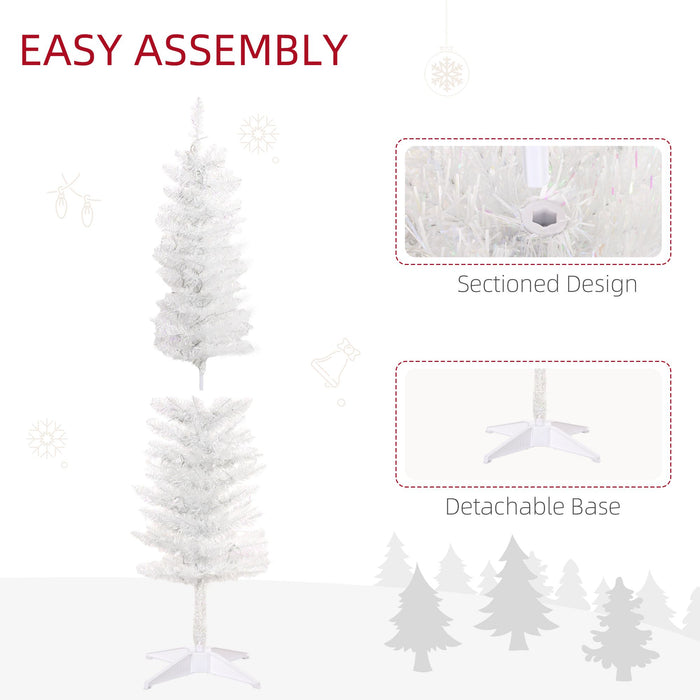 5FT White Pre - Lit Pencil Artificial Christmas Tree — 150 Colorful LED Lights, 8 Modes, 250 Tips, Steel Base - Monsta Online