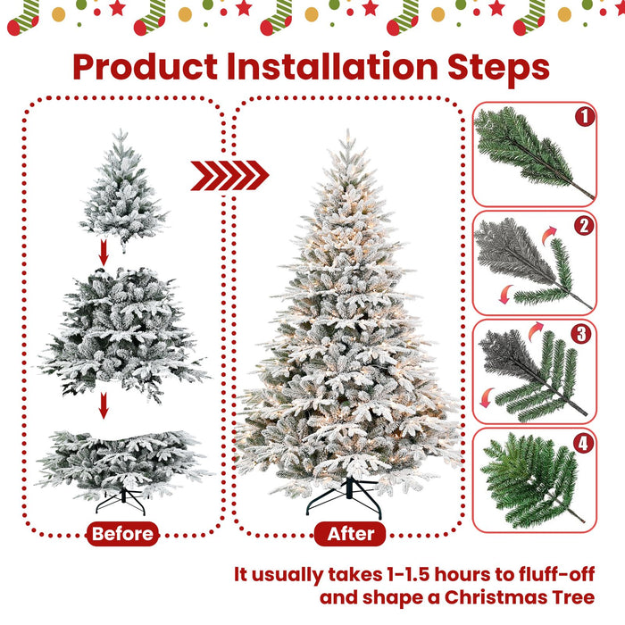 4FT Pre - Lit Flocked Artificial Christmas Tree — 907 PE/PVC Tips, 150 Incandescent Lights, Foldable Base - Monsta Online