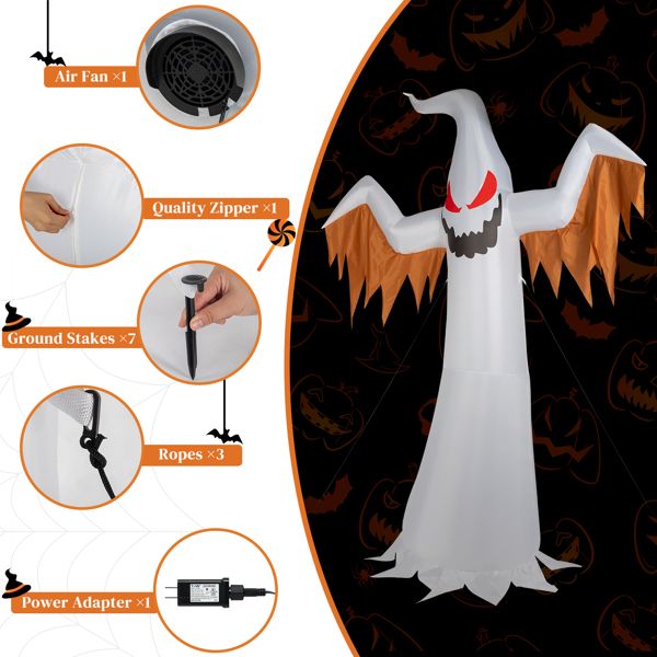 12FT Halloween Inflatable Ghost with Red Eyes and Flame LED Lights - Monsta Online