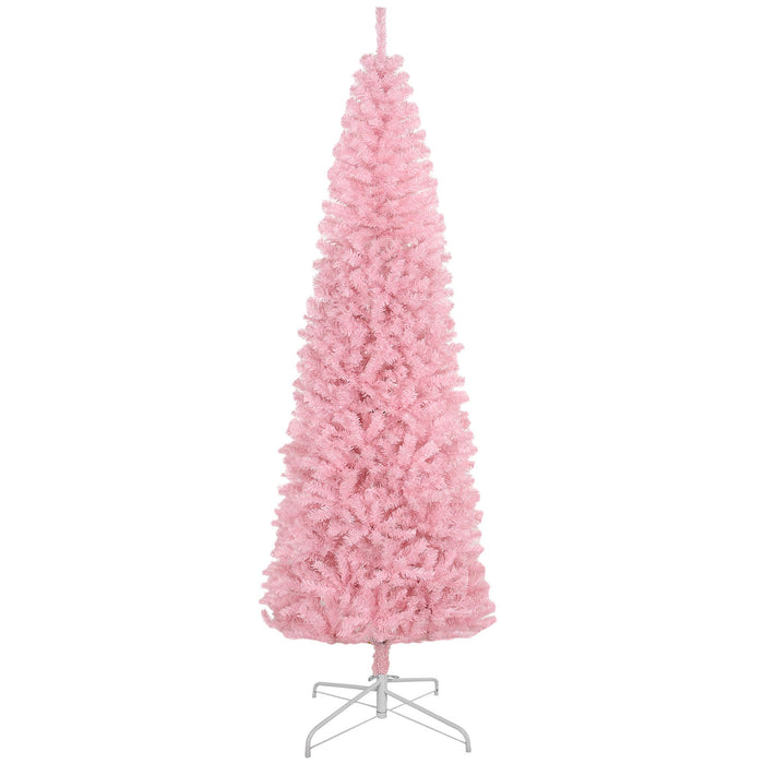 8FT Pink Pencil Artificial Christmas Tree — 1168 Douglas Fir Tips, Unlit, Auto - Open, Slim, Steel Base - Monsta Online