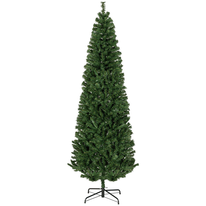 7FT Slim Pencil Artificial Christmas Tree — 818 Tips, Unlit, Auto - Open, Space - Saving, Steel Base - Monsta Online