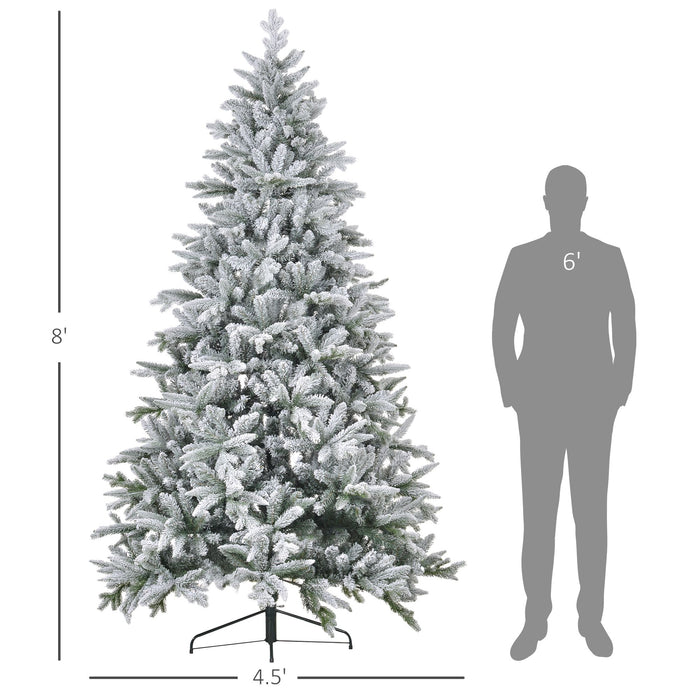8FT Snow Flocked Artificial Christmas Tree — 2003 Tips, Unlit, Auto - Open Hinged, Full Shape, Metal Base - Monsta Online