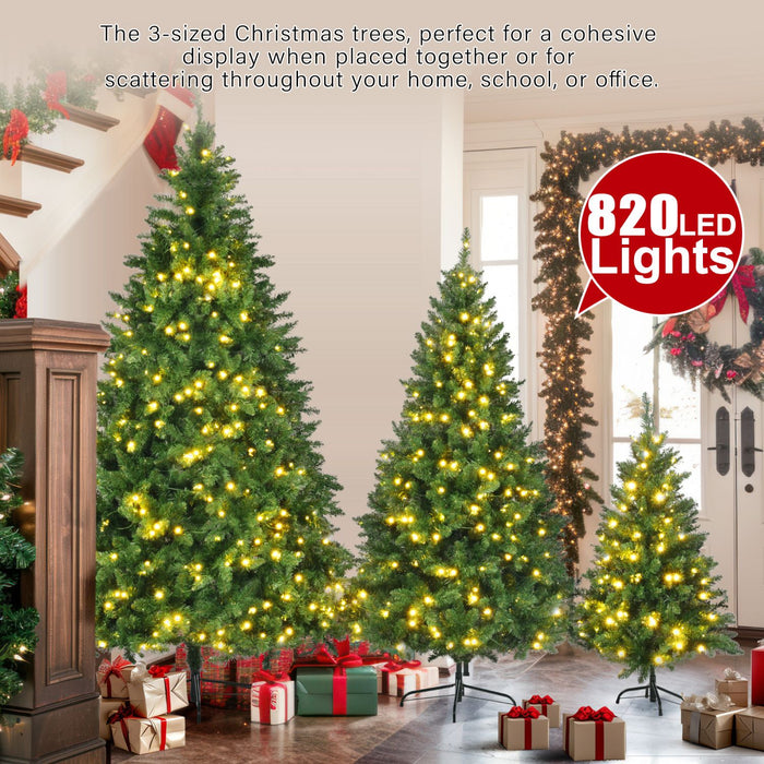 4FT, 6FT, 8FT Pre - Lit Green Pine Artificial Christmas Tree Set — Warm LED, Full Shape, Hinged, PVC - Monsta Online
