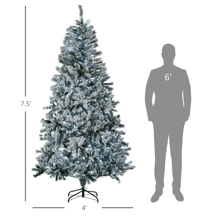 7.5FT Pre - Lit Snow Flocked Artificial Christmas Tree — 500 LED Lights, 1254 Tips, Auto - Open, Steel Base - Monsta Online