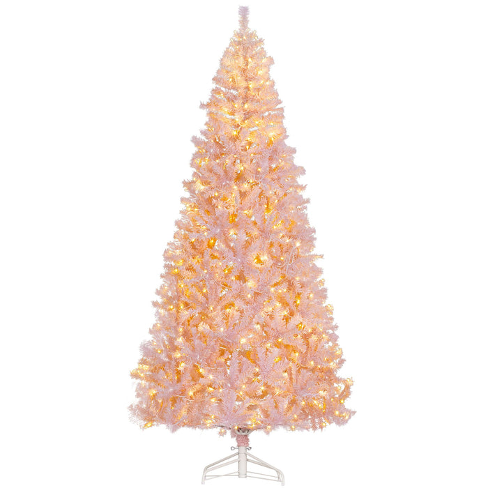 7.5FT Pre - Lit Pink Artificial Christmas Tree — 500 Warm LED Lights, 1346 Tips, Hinged, Metal Stand - Monsta Online