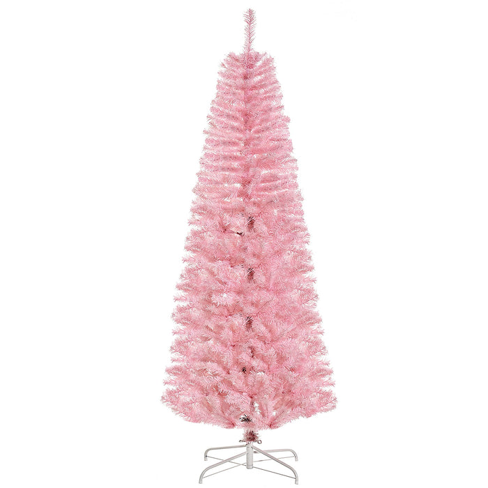 6FT Pink Pencil Artificial Christmas Tree — 618 Tips, Unlit, Auto - Open, Space - Saving, Steel Base - Monsta Online