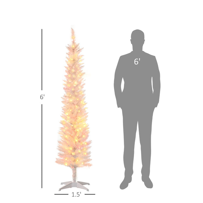 6FT White Pencil Pre - Lit Artificial Christmas Tree — 200 Multi - Color LEDs, 360 Tips, 8 Light Modes, Steel Base - Monsta Online