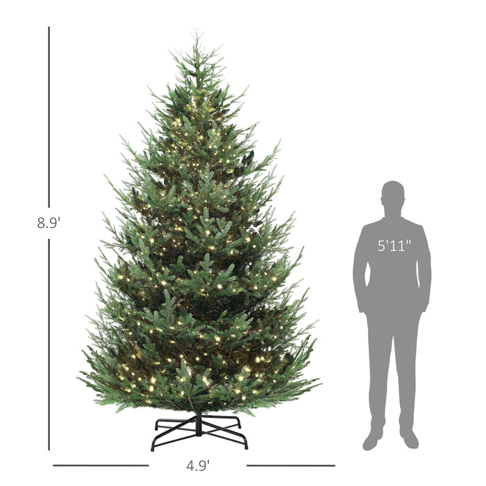 9FT Pre - Lit Artificial Christmas Tree — 300 Dual - Color LED Lights, 1939 Tips, Remote, 11 Modes, Metal Base - Monsta Online