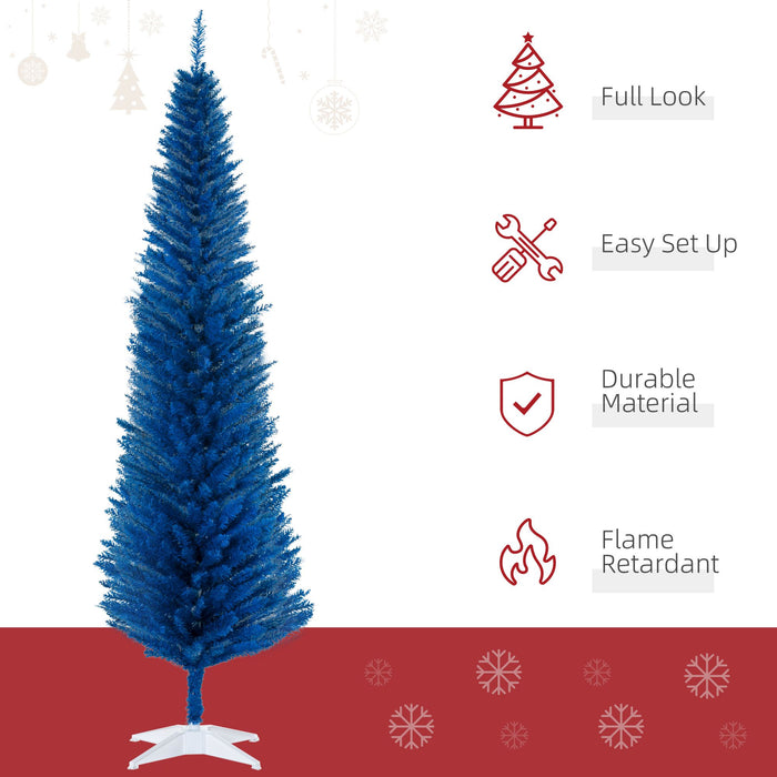 7FT Blue Pencil Artificial Christmas Tree — 499 Tips, Unlit, Slim Space - Saving, Realistic, Plastic Base - Monsta Online
