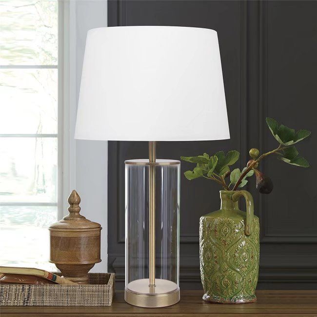 Premium 23" Brass Table Lamp with Glass Accent Base and Soft Fabric Shade - Monsta Online