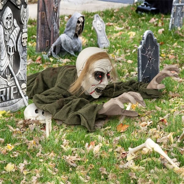 5.2ft Groundbreaker Halloween Animatronic Zombie – Sound Activated Crawling with Spooky Sounds - Monsta Online