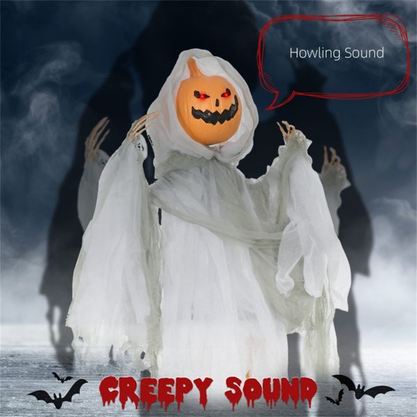 4ft Animatronic Halloween Pumpkin Ghost – Sound Activated with Red Glowing Eyes and Creepy Howling Sounds - Monsta Online