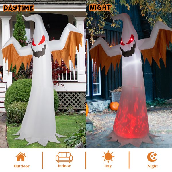 12FT Halloween Inflatable Ghost with Red Eyes and Flame LED Lights - Monsta Online