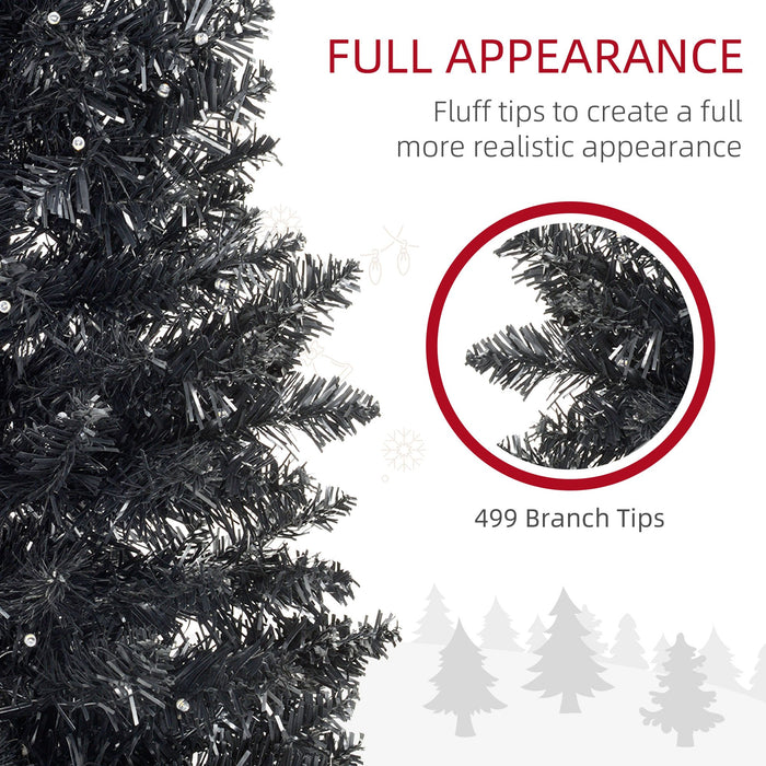 7FT Black Pre - Lit Pencil Artificial Christmas Tree — 250 Warm White LEDs, 499 Tips, Slim, Steel Base - Monsta Online