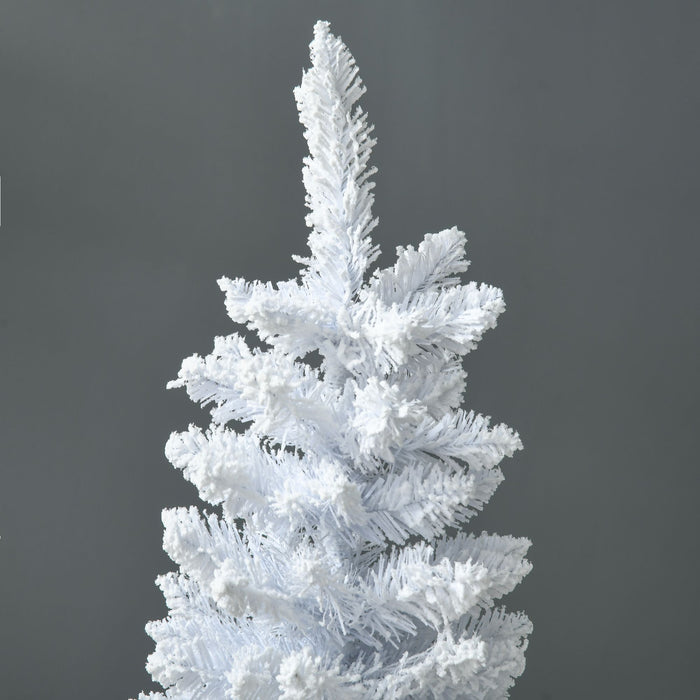 5FT White Snow Flocked Pencil Artificial Christmas Tree — 294 Tips, Unlit, Slim Space - Saving, Metal Base - Monsta Online