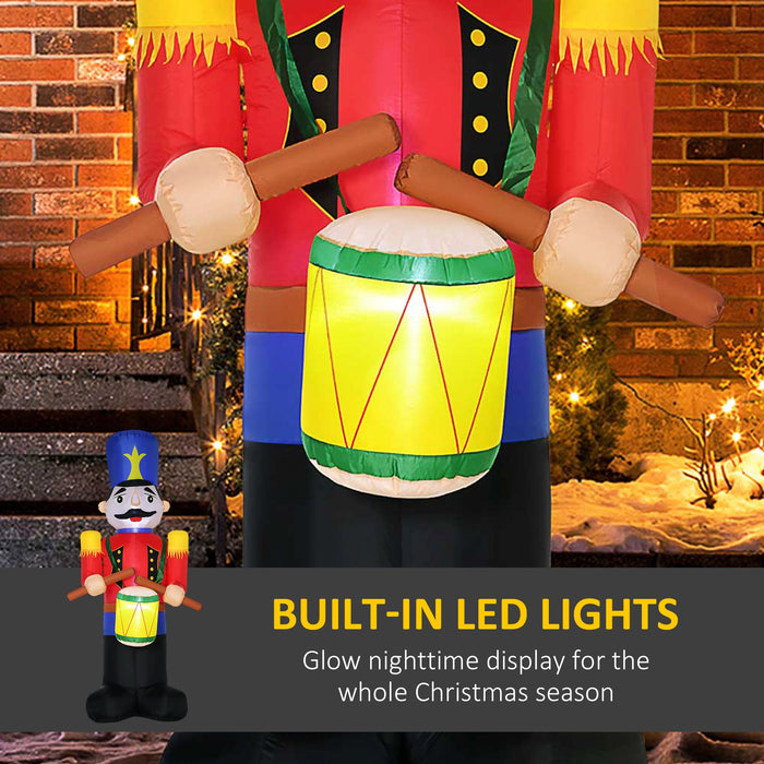 8FT Prelit Inflatable Nutcracker Toy Soldier with Drum and LED Lights - Outdoor Christmas Decoration - Monsta Online