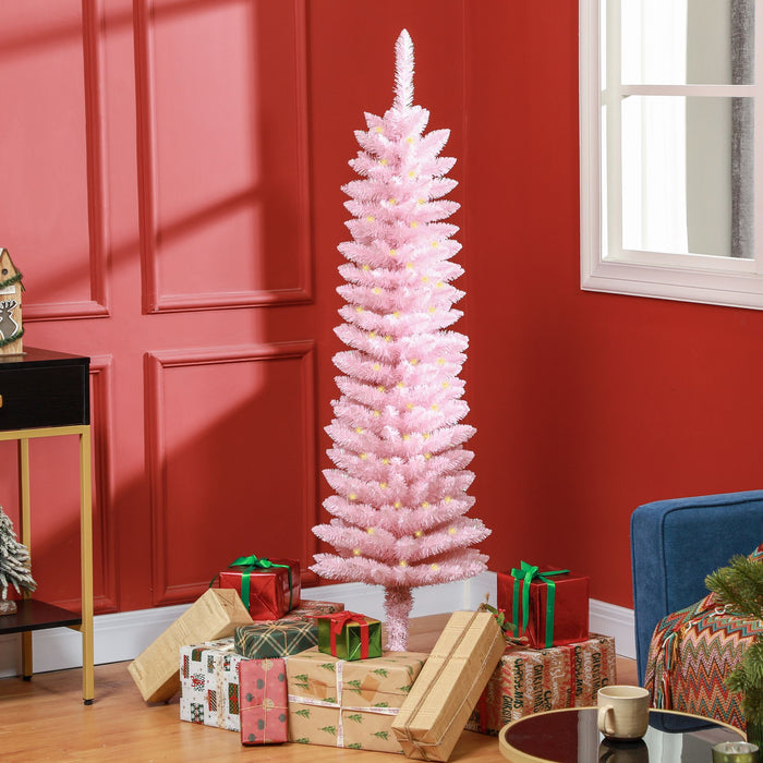 6FT Pre - Lit Pink Pencil Artificial Christmas Tree — 200 Multi - Color LED Lights, 8 Modes, 360 Tips - Monsta Online