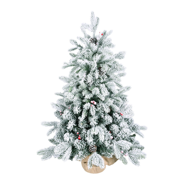 3FT Tabletop Snow Flocked Artificial Christmas Tree — 14 Pinecones, Red Berries, Mini Tree - Monsta Online