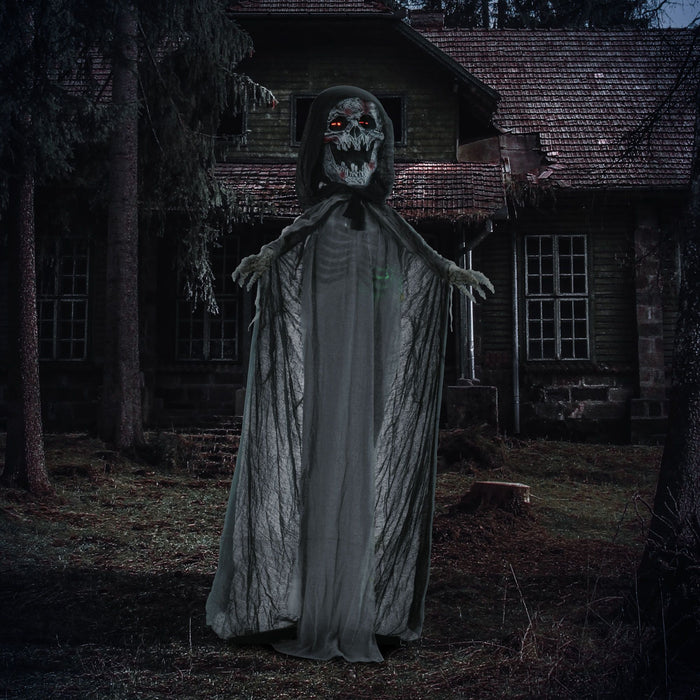 6ft Halloween Animatronic Skeleton Witch – Sound Activated with Light - Up Eyes, Glowing Chest and Creepy Chain Howls - Monsta Online