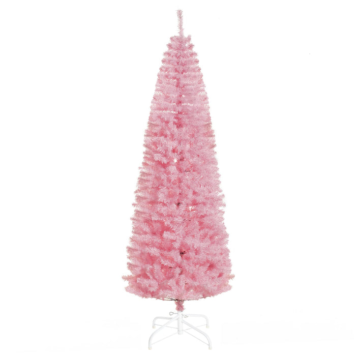 7FT Pink Pencil Artificial Christmas Tree — 818 Tips, Unlit, Auto - Open Hinged, Space - Saving, Steel Base - Monsta Online