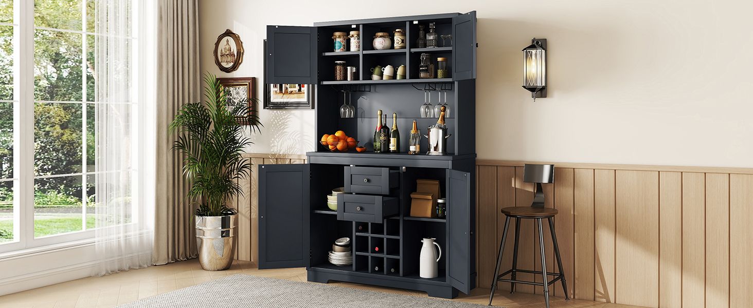 Farmhouse Coffee Bar Cabinet with Wine Storage & Drawers for Kitchen - Monsta Online