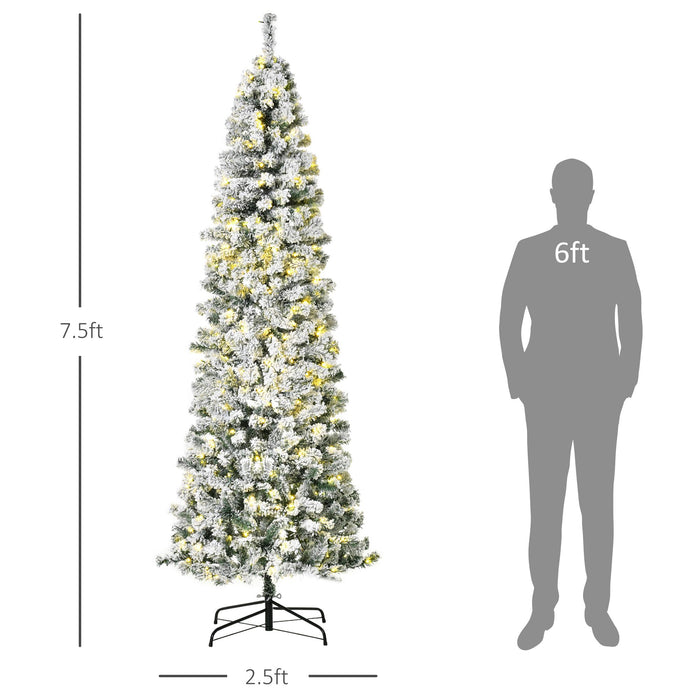 7.5FT Snow Flocked Slim Douglas Fir Pre - Lit Artificial Christmas Tree — 350 Warm White LEDs, 641 Tips - Monsta Online