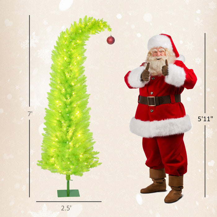 7FT Pre - Lit Whimsical Bent Top Pencil Christmas Tree — 628 Tips, 250 Warm White LED Lights, Metal Base - Monsta Online