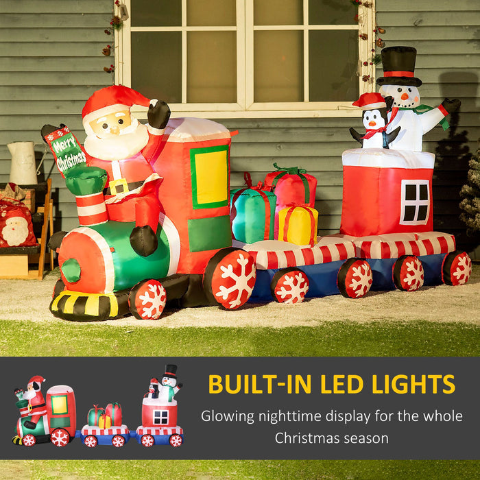 8FT Prelit Inflatable Christmas Train with Santa, Snowman & Penguin with LED Lights - Outdoor Decoration - Monsta Online