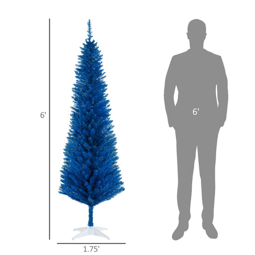 6FT Blue Pencil Artificial Christmas Tree — 390 Tips, Unlit, Slim, Plastic Stand - Monsta Online